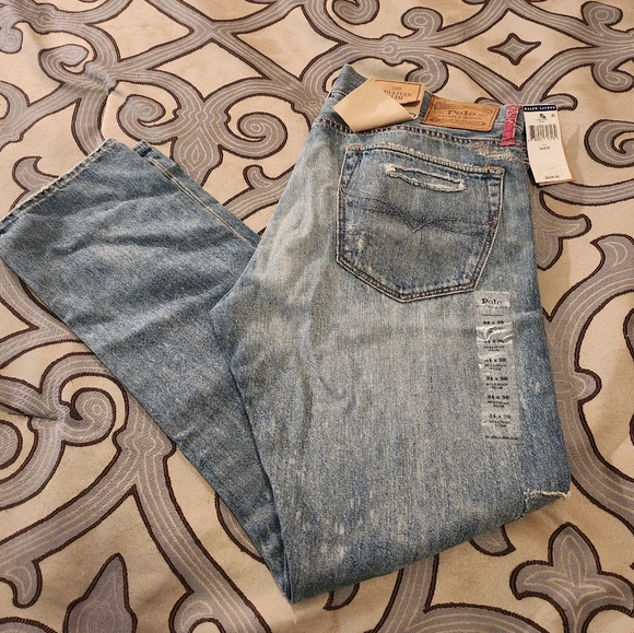 SOLD! Polo Ralph Lauren Mens Sulivan Slim Patchwork Bandana Distressed Jean 3430 - Picture 3 of 12